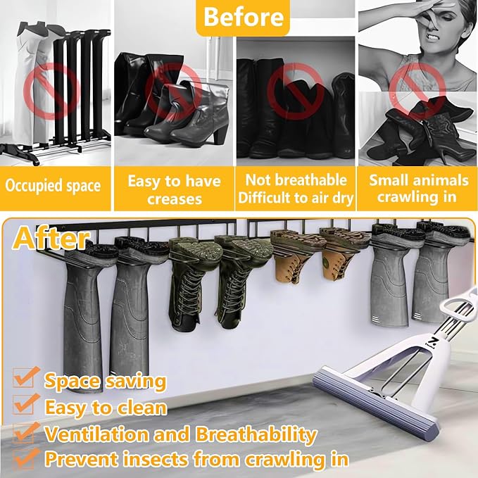 8 Pair Boot Rack Wall Mount for Entryway Garage Mudroom Closet Indoor Outdoor - Wader Hangers for Drying Fishing Rain Hiking Tall Cowboy Boots - Boot Hanger Holder for Storage Organizer