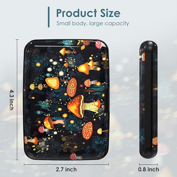 Mini Metal Wallet Credit Card Holder Business Card Case Slim Metal ID Case for Men Women, Cute Mushrooms