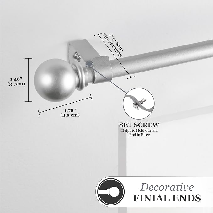 Kenney Chelsea Ball End Window Curtain Rod, Adjustable Curtain Rod for Windows 28 to 48 Inches, Extendable Curtain Rod Set, Brushed Nickel
