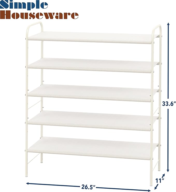 Simple Houseware 5-Tier Shoe Rack Storage Organizer, 15-24 Pairs, White | Space-Saving Shoe Shelf with Sturdy Metal Frame and Non-Woven Fabric Shelves for Entryway, Garage & Corridor