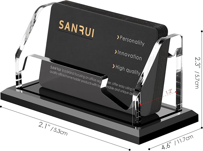 SANRUI Acrylic Business Card Holder, Black Business Cards Display Stand for Desk, Clear Horizontal 1 Slot Desktop Organizer, 60 Card Capacity