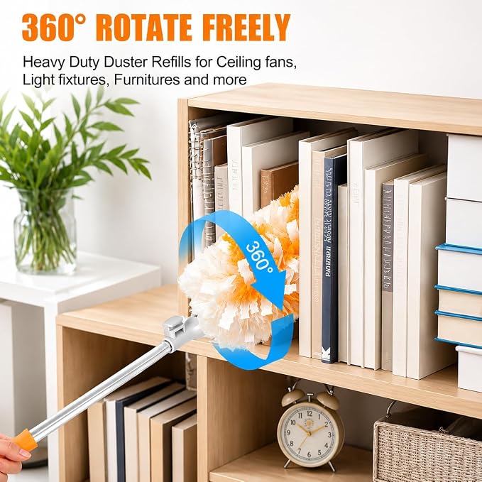 Gelibo 6ft Extendable Duster Handle with 5 Refills,Compatible with Swiffer,360°Rotating Ceiling Fan Dusters with Lock, Heavy Duty Microfiber Dusting Pads for Home Cleaning,Blinds,Hard-to-Reach Areas