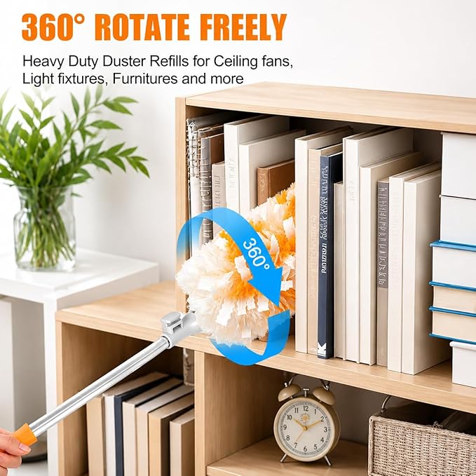 Gelibo 6ft Extendable Duster Handle with 20 Refills,Compatible with Swiffer,360°Rotating Ceiling Fan Dusters with Lock,Heavy Duty Microfiber Dusting Pads for Home Cleaning,Blinds,Hard-to-Reach Areas