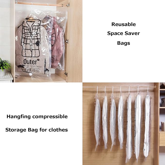 Hanging Vacuum Storage Bags, 2024 New Reusable Hanging Vacuum Storage Bags for Clothes, Coats, Jackets, Hanging Compressible Storage Bag Space Saver Bags with Hand Pumps (Medium, 3Pcs)