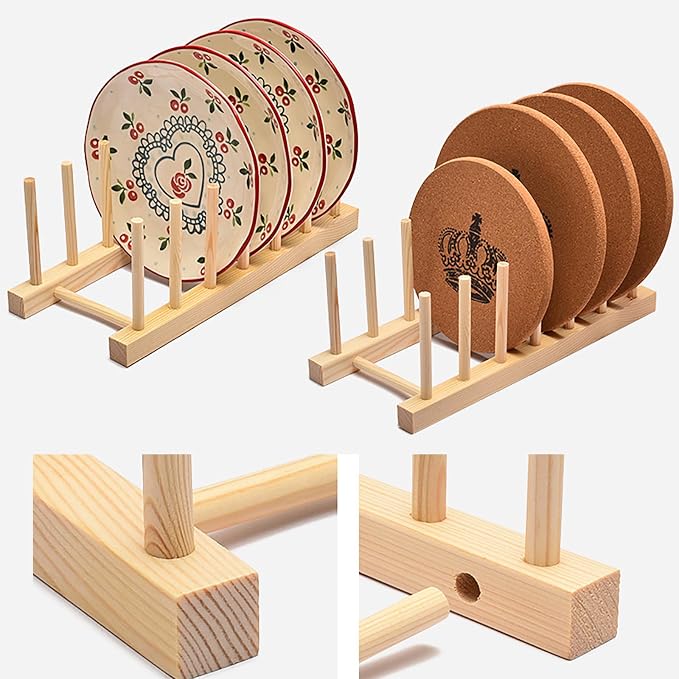 Kunovo Bamboo Dish Rack,Pot lid/Plate/Cutting Board Organizer for Kitchen cabinets,Bottle Drying Holder…