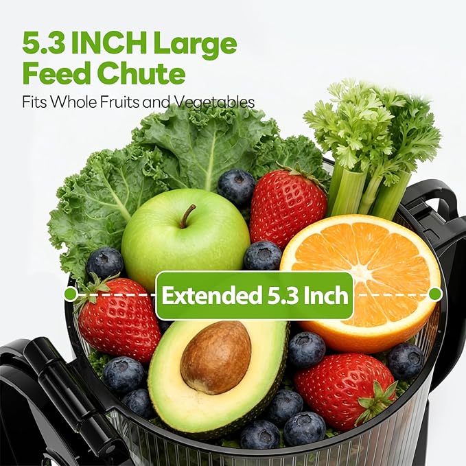 ECOSELF Juicer Machines, 5.3" Large Mouth Feed Chute with Self Feeding & Hands-Free Design, Juice Extractor Machine for Fruit & Leafy Greens, Juicer Machine Easy to Clean, With Pusher