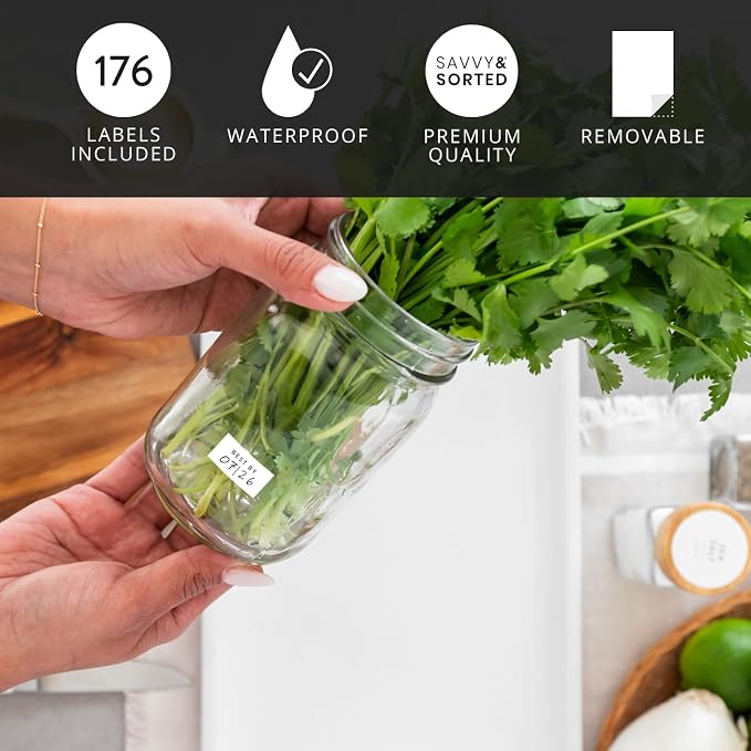 SAVVY & SORTED Expiration Date Pantry Labels,176 Waterproof Food Expiration Date Label for Containers, Kitchen Stickers for Food Freshness, Use by Meal Prep Labels, Best By Write On Labels
