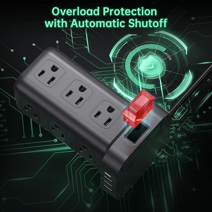 Extension Cord with Multiple Outlets, SMALLRT Power Strip Tower, Outlet Extender with 12 AC Outlets 4 USB, 6.5FT Extension Cord for Home Dorm Room, Office Supplies,Overload Protection