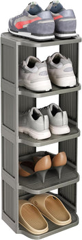 Kitstorack 5-Tier Vertical Plastic Shoe Rack, Freestanding Stackable Shoe Storage Organizer Cubes Shoe Shelf Tower or Small Closets and Tight Spaces, Gray