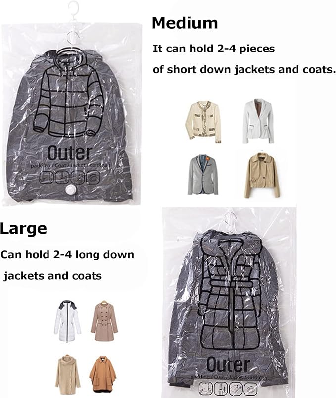 Hanging Vacuum Storage Bags, 2024 New Reusable Hanging Vacuum Storage Bags for Clothes, Coats, Jackets, Hanging Compressible Storage Bag Space Saver Bags with Hand Pumps (Large, 3Pcs)