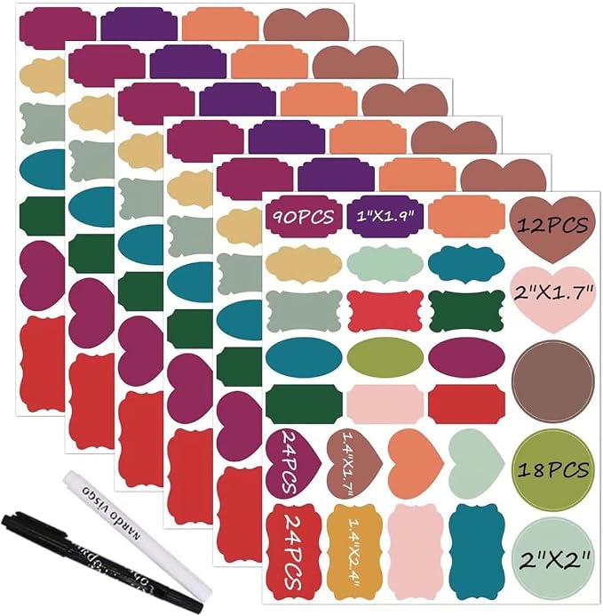 Colored Chalkboard Labels: 168 Premium Stickers + 2 Chalk Markers-Waterproof Removable Reusable Chalkboard Stickers,Perfect for Decorating Your Mason Jars Pantries Crafts and Offices
