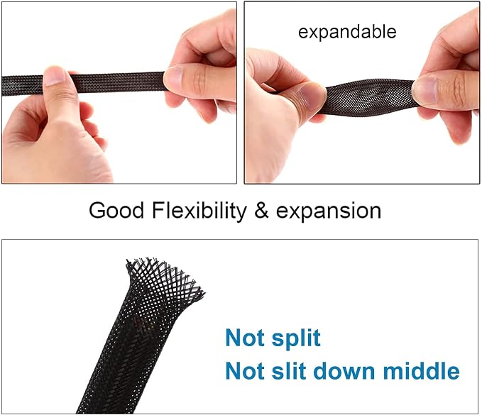 100ft - 3/4 inch PET Expandable Braided Sleeving – Black – Alex Tech Braided Cable Sleeve