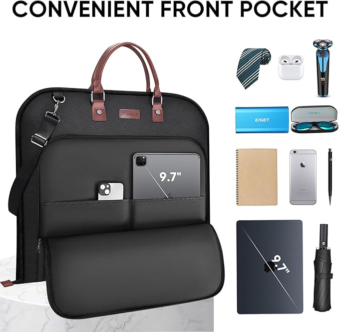 BALEINE Travel Garment Bag, Travel Suit Bag for Men, Water Resistant Carry on Garment Bag for Hanging Clothes, Garment Duffel Bag for Travel Business (Black, 42")