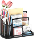 SUPEASY Desk Organizer with 3 Compartment Pen Holder, 3-Slot Mail Organizer and Flower Tube, Metal Mesh Bill Organizer for Pencil, Envelope, Letter and Office Supplies, Black