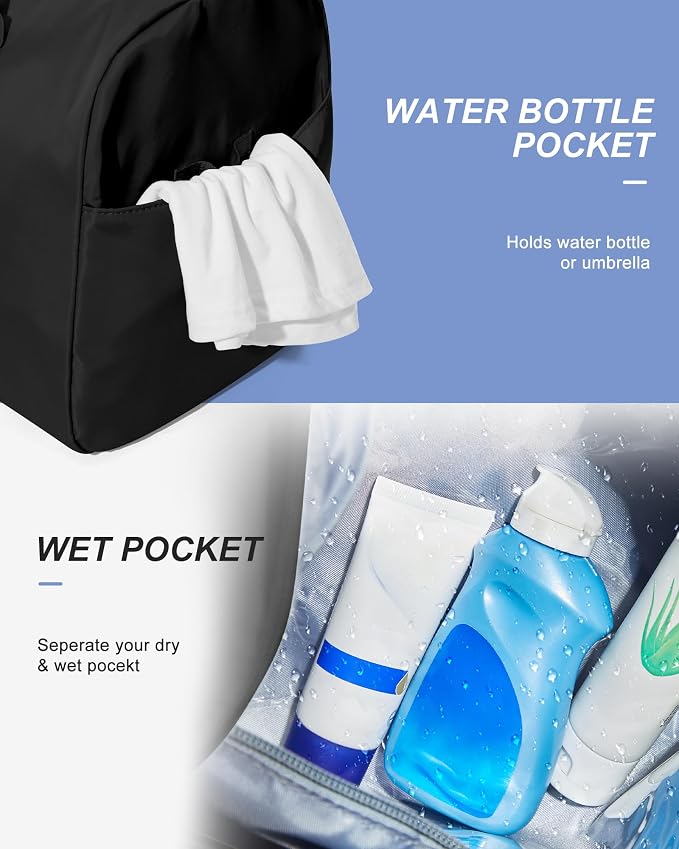 Gym Bag Womens Mens with Shoes Compartment Travel Duffel Bag for Women for Plane Sport Gym Tote Bags Swimming Yoga Weekend Overnight Carry on Bag Hospital Holdalls 4Pcs Set Black