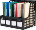 Ysenchan Plastic Magazine File Holder & Desk Organizer, 4 Vertical Compartments File Folder Organizer for Office Classroom Organization, Coloring Book Storage with Sturdy Binder Accessories(Black)