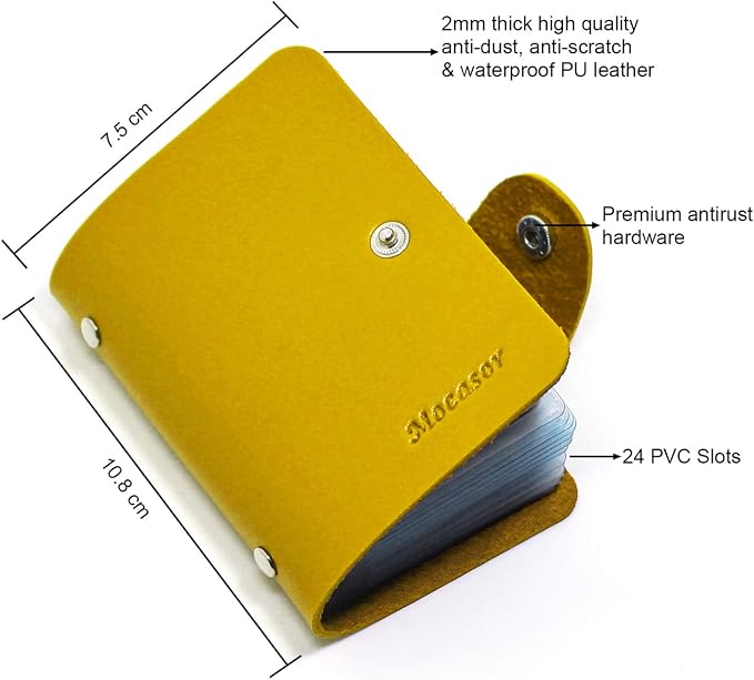 Soft Leather Credit Card Holder for Men & Women Bank Card Case with 24 Durable Plastic Insert Slots Slim Pocket Wallet ID Card Organiser Business Card Case Purse (Yellow)