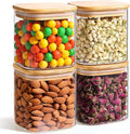 ComSaf 0.7 Qt Glass Food Storage Jars Set of 4, Clear Glass Storage Containers with Lids, Pantry Organization Jar, Spice Jar, Blooming Tea, Coffee and Sugar Container, Small Canister Set for Kitchen