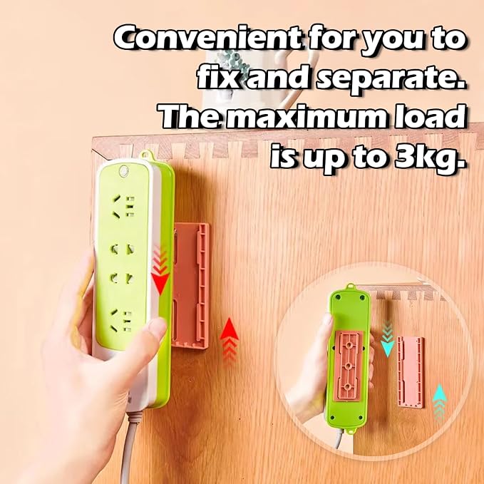 4 Pcs Power Strip Wall Mount, Self-Adhesive Punch-Free Socket Holder, Desktop Plug-in Socket Fixer for Kitchen Home Office Table Wall Cable Management Surge Protector (4 Colors)