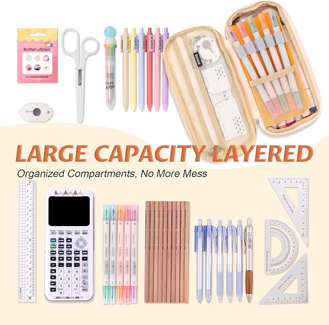 EASTHILL Big Capacity Pencil Pen Case Office College School Large Storage High Bag Pouch Holder Box Organizer Yellow Orange