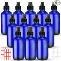 Norme 12 Pcs 8 oz Glass Spray Bottles with Funnels and Labels Refillable Cosmetic Empty Spray Bottles with Sprayer Containers for Essential Oil Cleaning Solutions(Blue,Stylish)