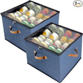 Shoe Organizer for Closet, 2 Pack Shoe Storage Bins with Clear Cover, Adjustable Dividers Fits 16-32 Pairs ShoeBoxes, Organizador de Zapatos, Navy Blue