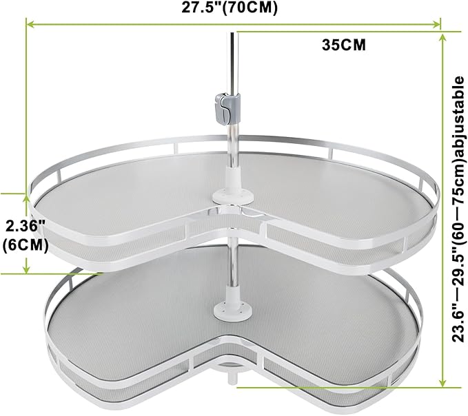 Blind Corner Cabinet Kidney Lazy Susan, Soft Close Rotary Cabinet Organizer 28inch, Corner Cabinet Lazy Susan for Blind Shelf, 2 Tiers Tray, Adjustable Height