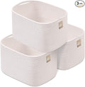 CHAT BLANC Cotton Rope Baskets for Organizing, Shelves, Toys, Storage, Shoe, Bathroom, Laundry, Towel, Nursery, Home Decor, Blanket, Cloth Woven Bins Fabric (Creamy White, 15"x10"x9")
