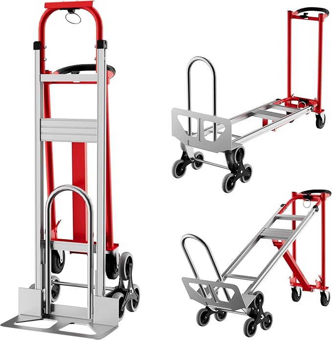 3-in-1 Convertible Hand Truck - 800 Lbs Heavy Duty Multi-Functional Aluminum Moving Dolly with Stair-Climbing Wheels - Folding Platform Cart & Utility Trolley for Home, Warehouse, Office