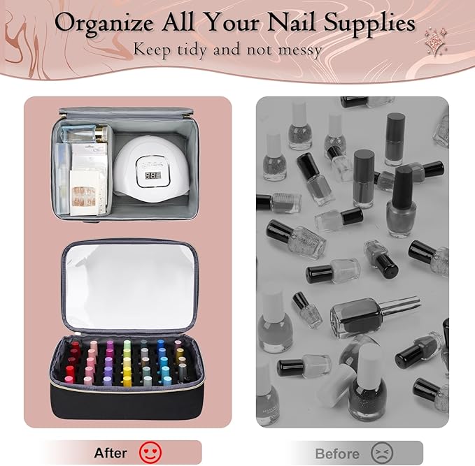 YOREPEK Large Nail Polish Organizer Case Holds 70 Bottles (15ml/0.5 fl.oz) | Nail Tech Organizers and Storage 2 Removable Nail Pouches Fits Nail Supplies, maleta para manicurista profesional