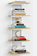 Harwaya White and Natural Tiered Wall Shelf Unit, 5 Tier Display Floating Shelves, Deep Hanging Wall Shelving Unit for Living Room Plants TV, Bedroom Books, Office Décor (White and Natural Wood)