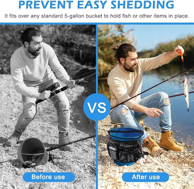 Fishing Bucket Organizer for 5 Gallon Bucket,Outdoor Ice-Fishing Tackle Bag with Bait Buckets Cover,Adjustable Buckle,Multi-Pockets for Fishing Gear & Accessories Storage