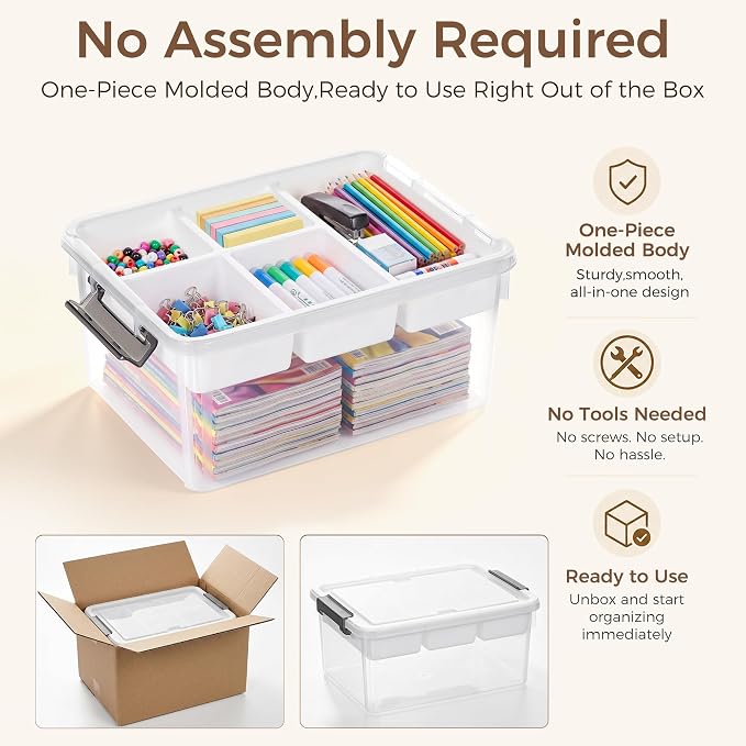 Citylife 17 QT Plastic Storage Box with Removable Tray Craft Organizers and Storage Clear Storage Container for Organizing Bead, Tool, Sewing, Playdoh, Coloring Books, Markers