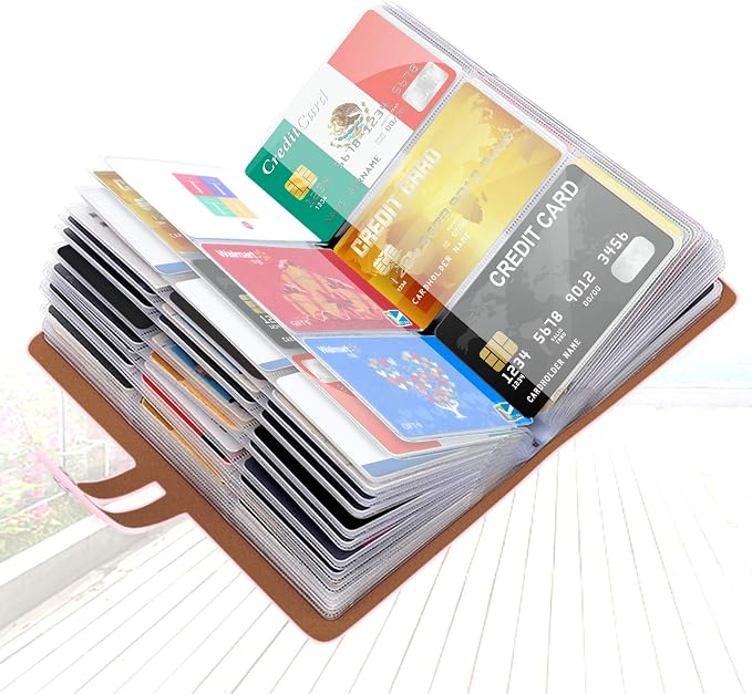 Padike RFID Credit Card Holder Business Card Organizer Business Card Holder, with 96 Card Slots Credit Card Protector for Managing Your Different Cards to Prevent Loss or Damage (Pink)