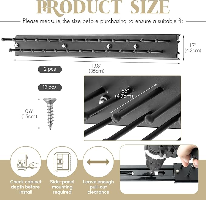 Blulu 2 Pcs 13.8'' Sliding Tie Rack Hangers for Closet, 25(Total 50) Tie Pull Out Wall Mounted Extending Sturdy Metal Belt Organizer Holder for Men Belt Storage, Black