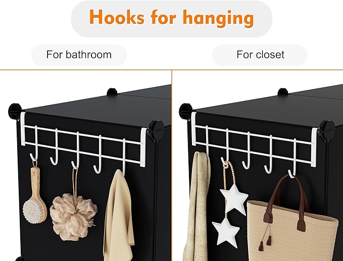 6-Cube Storage Organizer, Closet Organizer Storage Cabinet Shelf Bookcase Bookshelf with Metal Hammer, Storage Cubes Organizer Cabinet for Kids, Closet, Bedroom, Bathroom(11.8x11.8x11.8 inch)Black