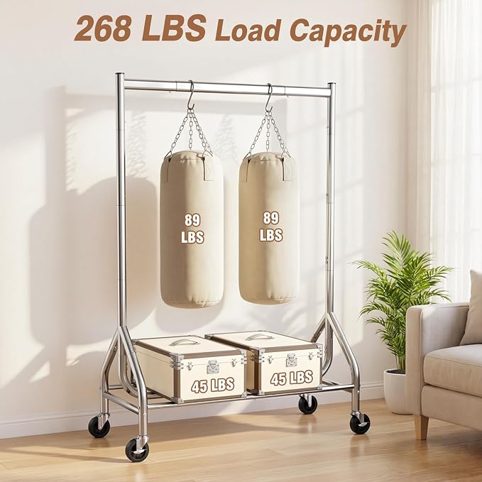 EAGMAK Heavy Duty Clothes Rack Load 268 LBS, 31.5 inch Hanging Rod, Silver | Metal Frame, Stable Base, Compact Size, Rolling Smooth, For Bedroom Closet Entryway Laundry Living Room Home Garage Storage
