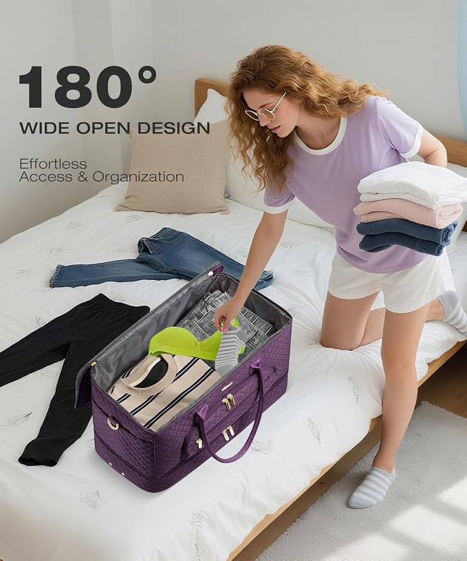 Travel Duffle Bag, Wide Open Large Weekender Bag for Women with Shoe Compartment, Carry on Overnight Bags with Toiletry Bag, Hospital Bag for Women Labor Delivery with Wet Pocket (Dark Purple)