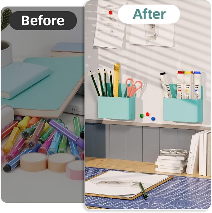 Mabrasse 2p Magnetic Dry Erase Marker Holder,Pen and Eraser Holder for Whiteboard, Magnet Pencil Cup Utility Storage Organizer for Office, Refrigerator, Locker and Metal Cabinets（Green）