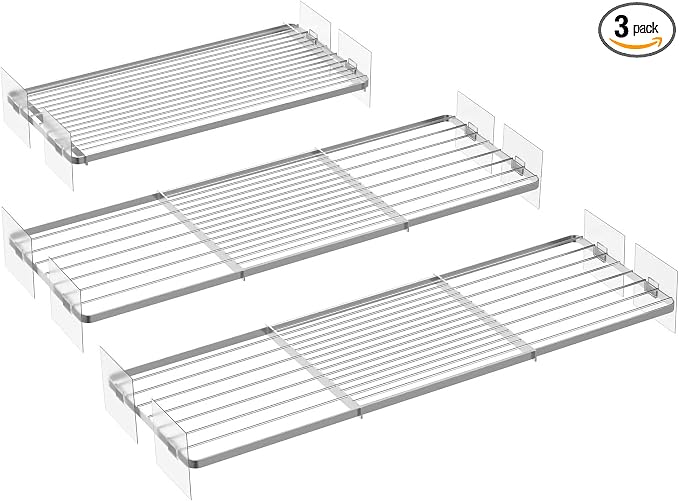 Closet Organizer Tension Shelves Expandable Cabinet Wire Storage Shelving Rack Divider Metal DIY Shelf Separator for Cabinet Wardrobe Cupboard Pantry Kitchen Bedroom, 3packs