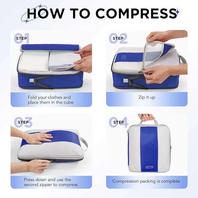 OlarHike 10 Set Compression Packing Cubes for Travel Essentials,Compressible Expandable Space Saver Bags for Organizing Clothes,Luggage Suitcase Garment Bags with Over 1000 pcs Mesh Holes(Klein Blue)