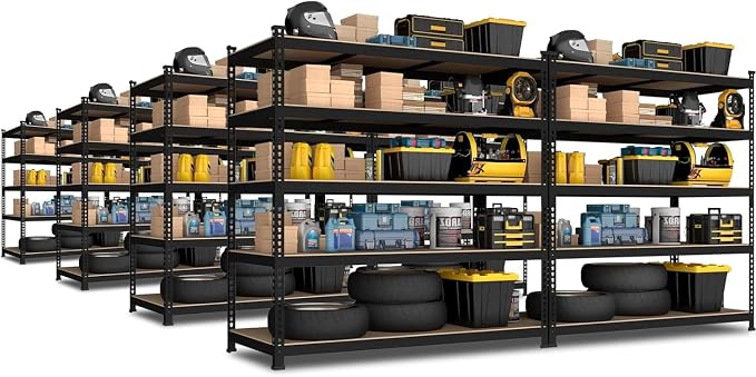 PrimeZone 8 Pack Heavy Duty Storage Shelves - 47"W x 18"D x 71"H 5 Tier Adjustable Garage Storage Shelving, Metal Utility Rack Organizer Shelf Unit for Warehouse Pantry Closet Kitchen Basement, Black