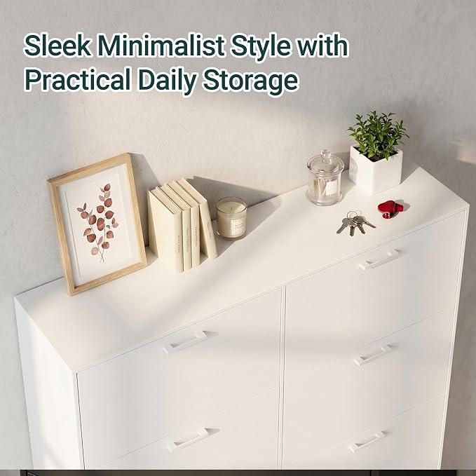 Shoe Cabinet with 6 Flip Drawers, Narrow Freestanding Shoe Organizer, Hidden Slim Shoe Storage Cabinet for Entryway, Hallway, Living Room, White