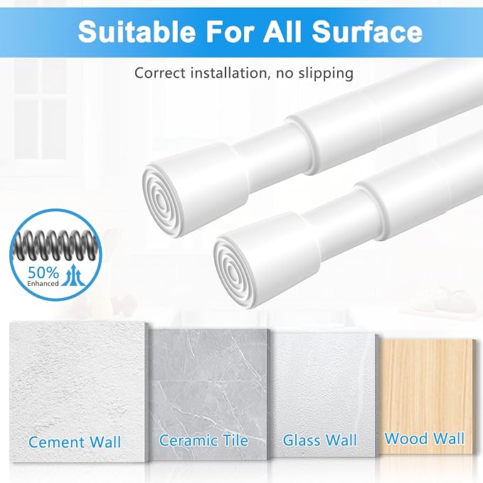 1 Pack Spring Loaded Tension Rod 48-59" Adjustable Curtain Rods No Drill Extendable Spring Rod Tension Curtain Rods For Window Kitchen Shelves Rv Refrigerator And Small Spaces,White