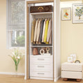 Dilando Closet System with Drawers, 2FT-5FT Closet Organizer System Walk-in Closet Corner Small Freestanding Closets Storage System with 2 Hanging Rods & Shelf White (2FT)