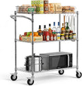 VEVOR Kitchen Utility Cart, 3 Tier Heavy Duty Adjustable Wire Storage Rack, Commercial Steel Rolling Service Trolley on Wheels, Work Table with Handle Bar, for Garage and Laundry Room, 35x17.8x40.9 in