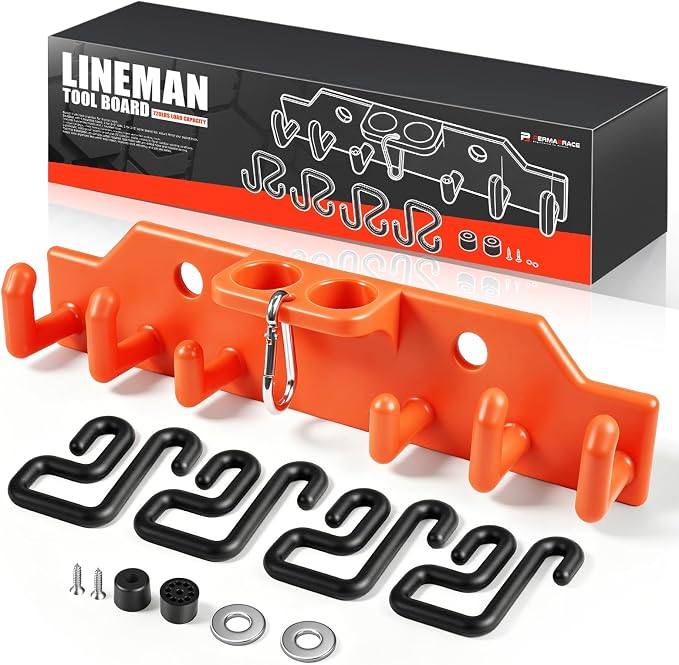 Lineman Bucket Truck Tool Board Hook Organizer,4 Mount Hooks (2×3" & 2×2") | For Aerial Basket Work,4 Multi-Size Mount Hooks (2×3" & 2×2"), Heavy Duty Weatherproof Polypropylene Tool Storage Rack