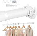 Adjustable Closet Rod for Hanging Clothes, 17-54inch Heavy Duty Metal tension clothes rod，1.3Inches Closet Pole with Hardware Kit for Closet Organization Laundry Room RV, White