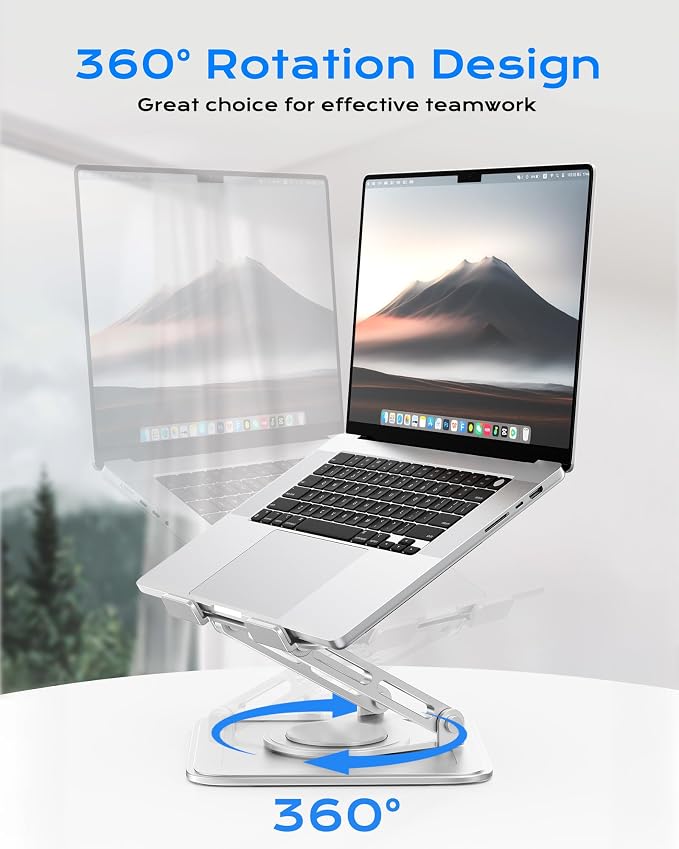 LOXP Adjustable Laptop Stand, Computer Stand with 360 Rotating Base, Ergonomic Laptop Riser Mount for Desk Foldable Protable Computer Desk Fits with MacBook Pro Air (10-16") - White