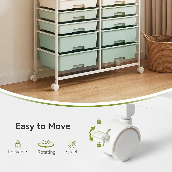 Rolling Craft Cart with Wheels and 10 Drawers, Art Cart Organizer and Storage, Rolling Storage Cart for Organizing Crafts, Yarn, Toys, School Supplies, etc